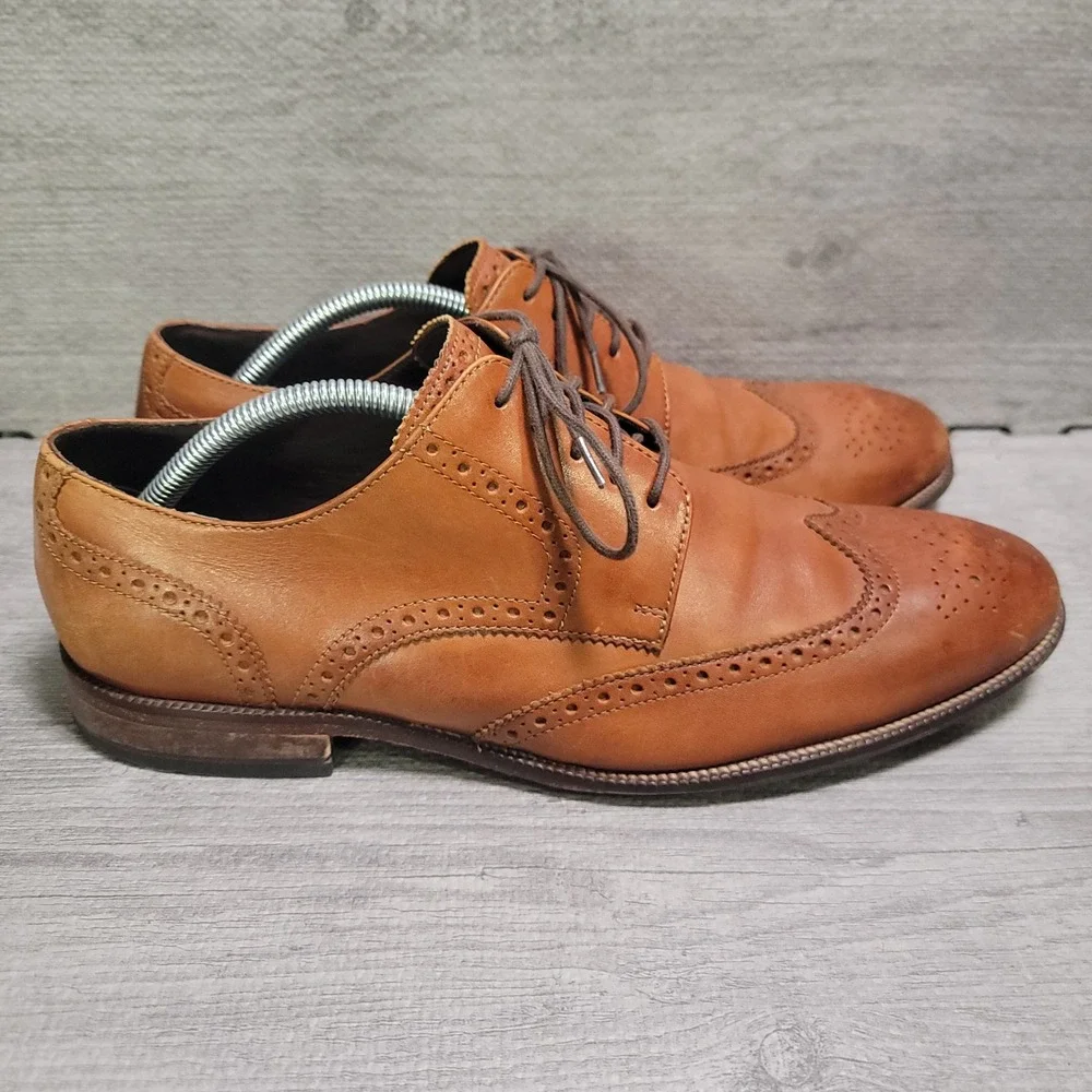 Cole Haan C24116 Wingtip Oxford Mens 11 M British Tan Leather Brogue Dress Shoes